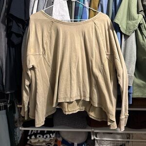 Free People Tan Long Sleeve Boxy Blouse